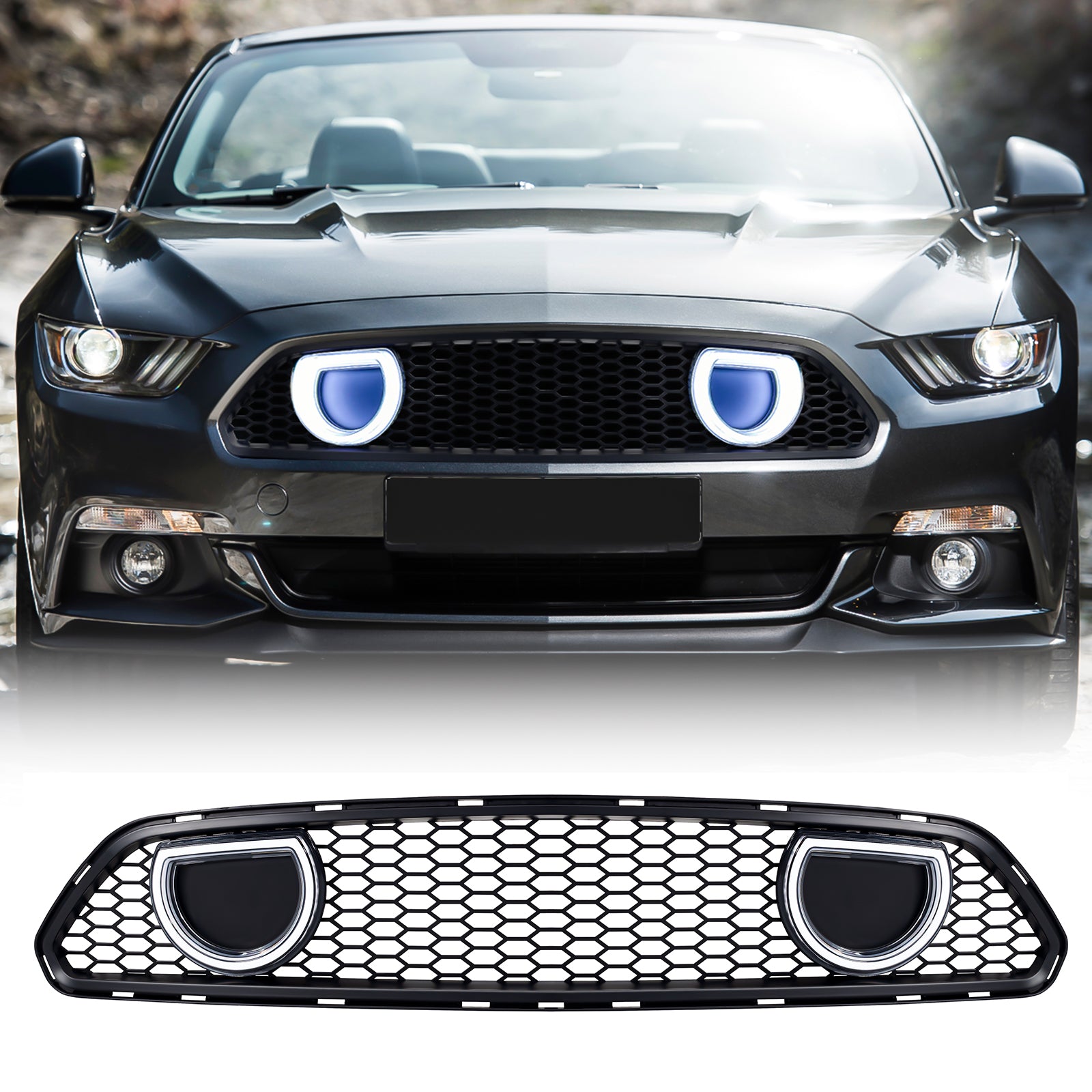 Mach 1 Front Upper Grille W/ DRL LED for 2015-2017 Ford Mustang