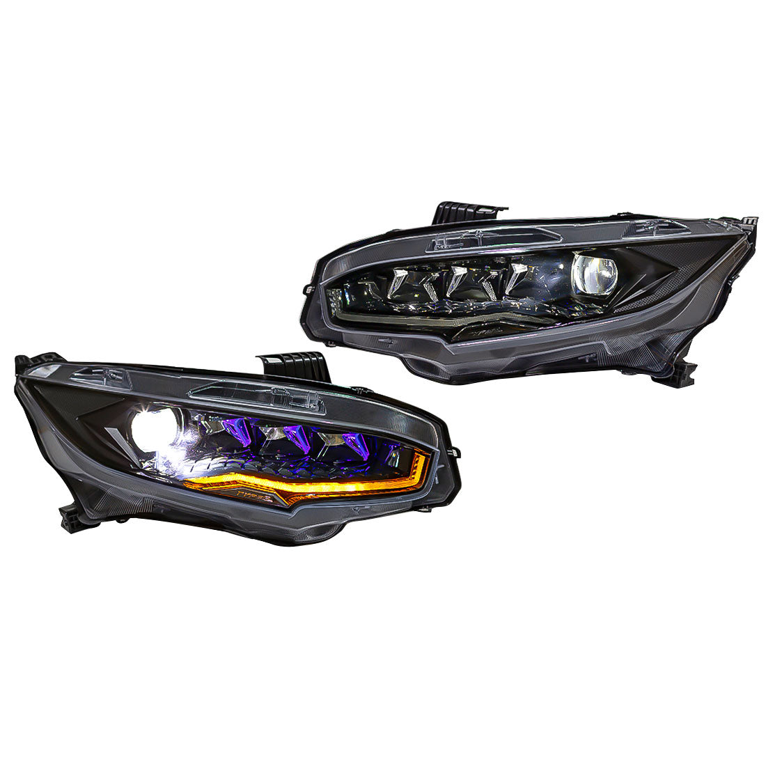 Diamond Lens Rotating LED Headlights W/Sequential Turn Signal For 2016-2021 10th Gen Honda Civic