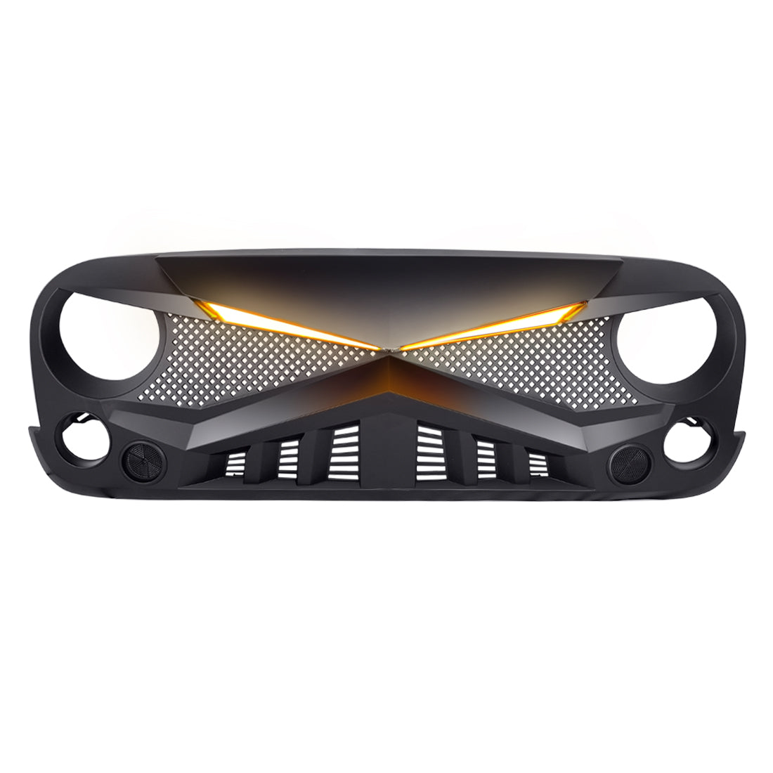 Hawke Grille w/DRL Turn Signal Lights- Matte Black for 07-18 Jeep Wrangler JK