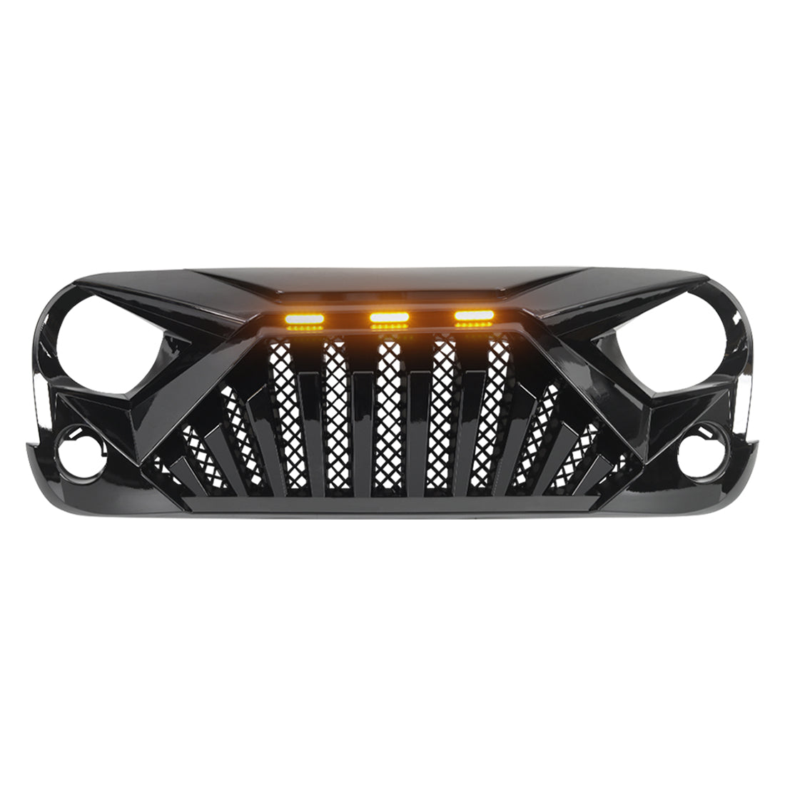 Goliath Grille W/ Led Amber Lights-Glossy Black For 07-18 Jeep Wrangler Jk