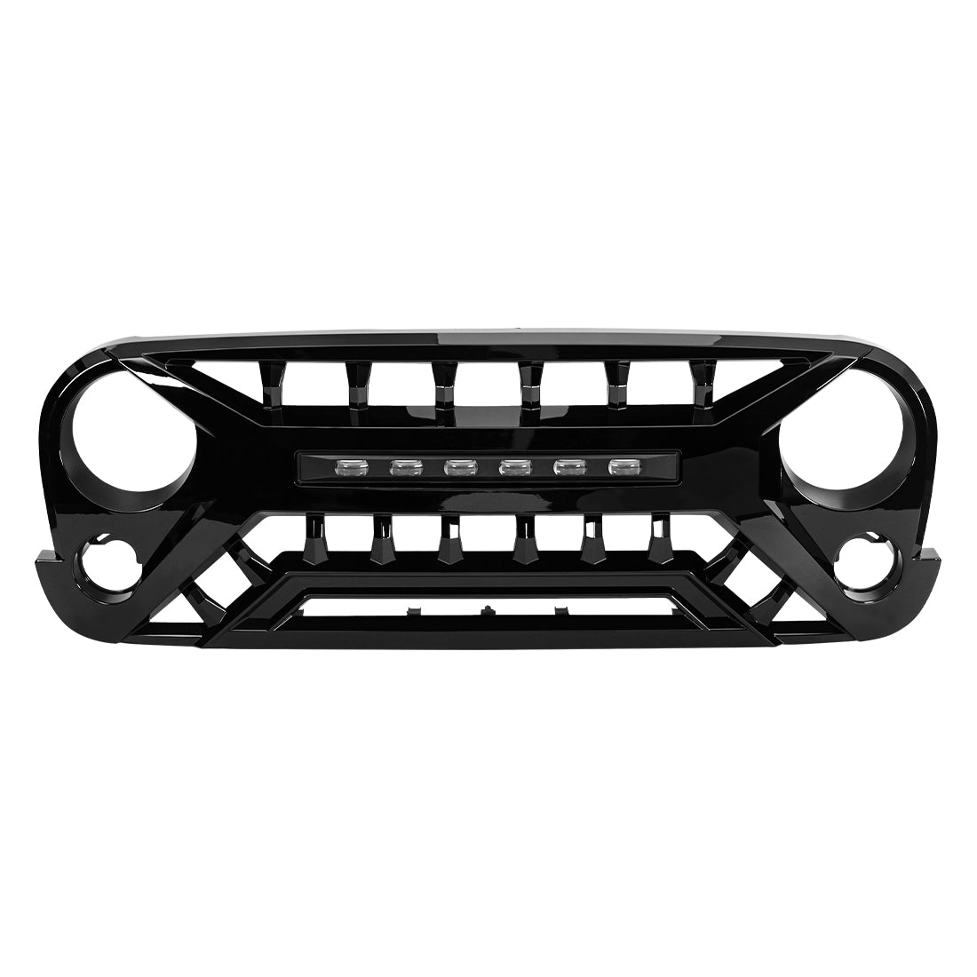 Armor Grille W/ Off-Road Lights - Glossy Black For 07-18 Jeep Wrangler JK