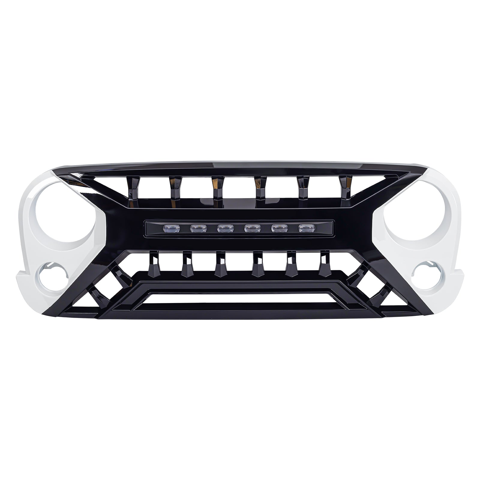 Armor Grille W/ Off-Road Lights - White & Black For 07-18 Jeep Wrangler JK