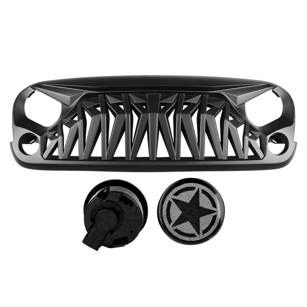 Shark Grille & Smoked LED Star Amber Turn Signals Combo for 07-18 Jeep Wranger JK/ JKU