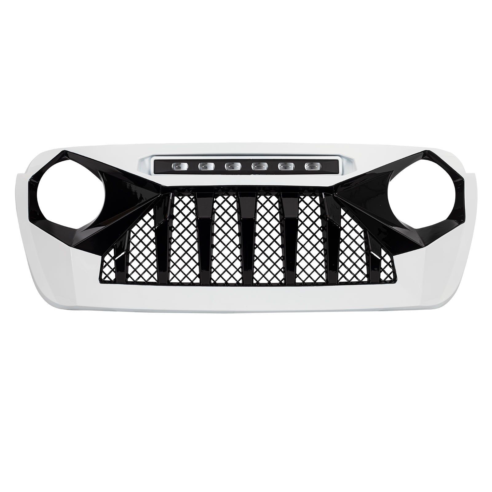 Demon Grille W/ Led Off-Road Lights-White & Black For 18-23 Jeep Wrangler Jl & Gladiator Jt W/O Trailcam