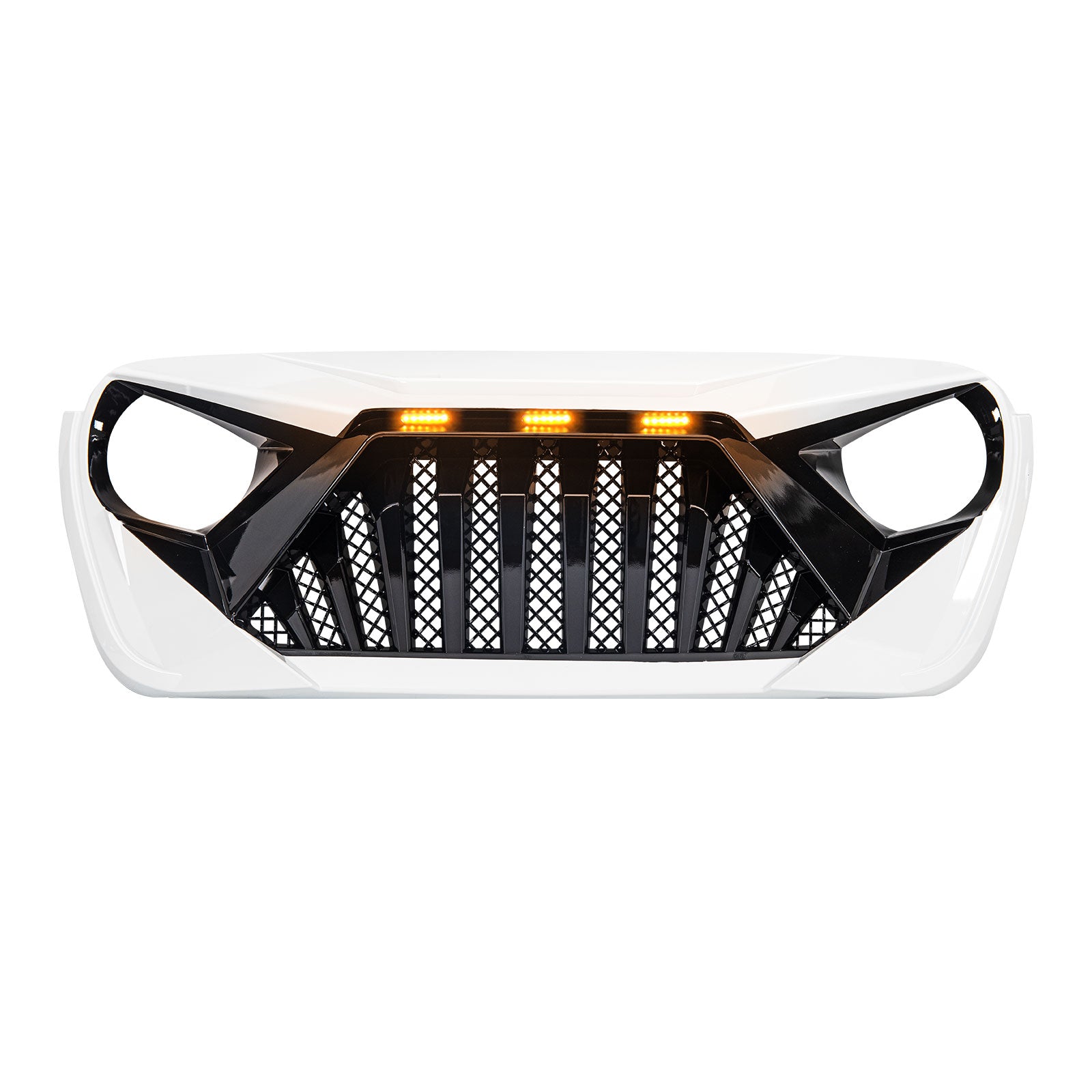 Goliath Grille W/ Amber Led Running Lights For 18-23 Jeep Wrangler Jl & Gladiator Jt - White & Black