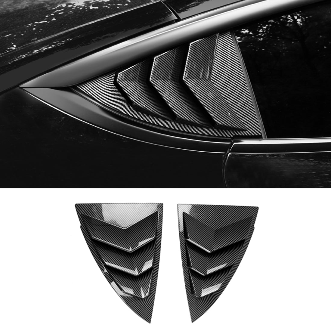 Carbon Fiber Look Rear Side Window Louvers For 2020-2021 Tesla Model Y