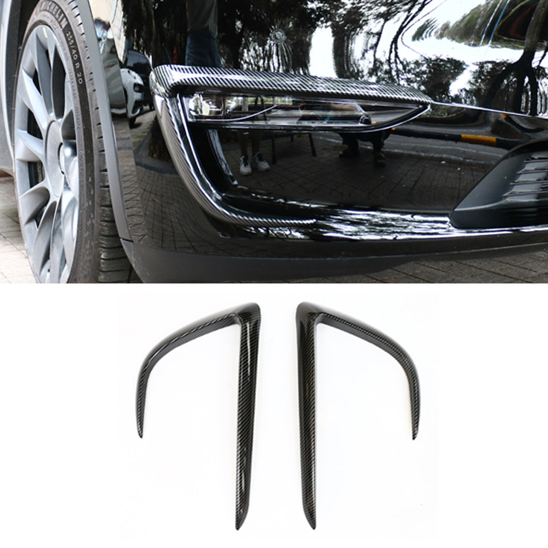 Front Fog Light Cover Trim-Glossy Carbon Fiber For Tesla 2020-2022 Model Y