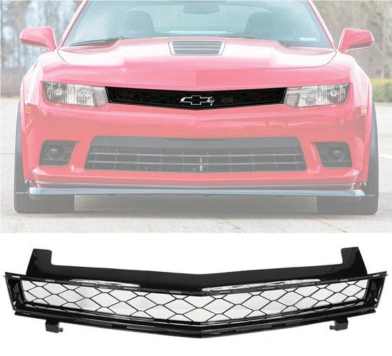 Z28 Style Front Upper Mesh Grille-Unpainted Black for 14-15 Chevrolet Camaro