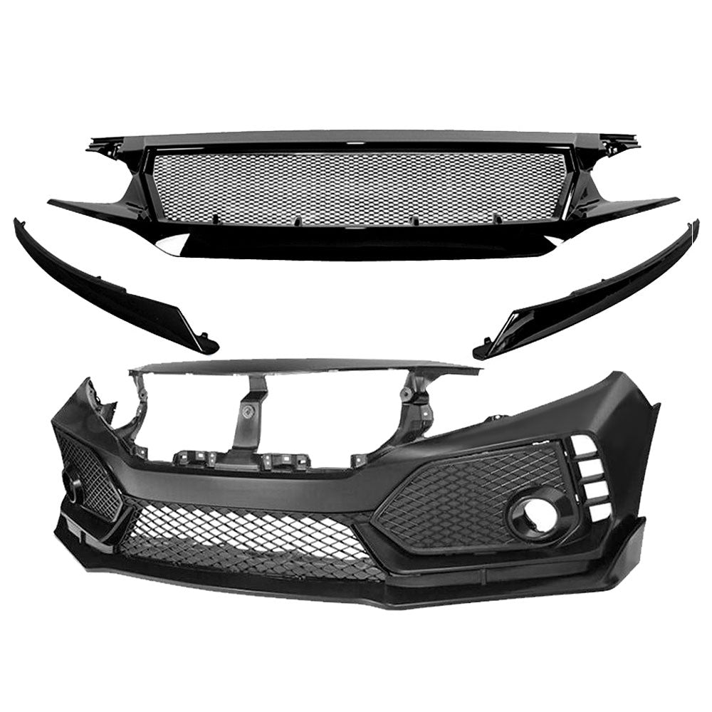 Type R Style Conversion Front Bumper w/Sports Grille for 2016-2019 Honda Civic