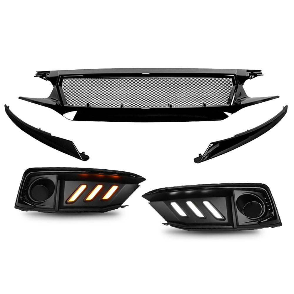 Sports Grille w/ Steel Mesh & LED Daytime Running Light for 19-21 Honda Civic Sedan