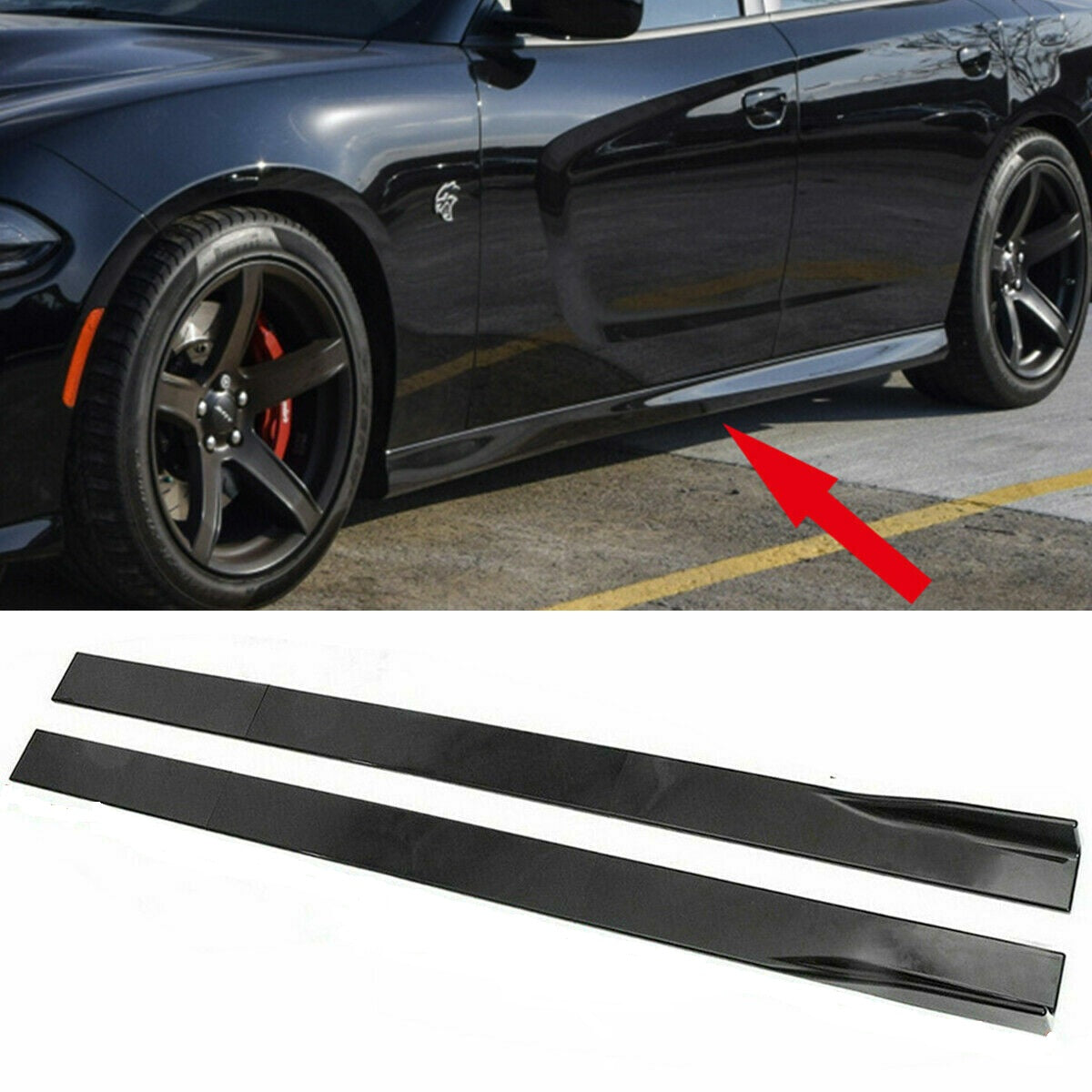 Side Skirts Extension Lip-Glossy Black for 2008-2023 Dodge Challenger