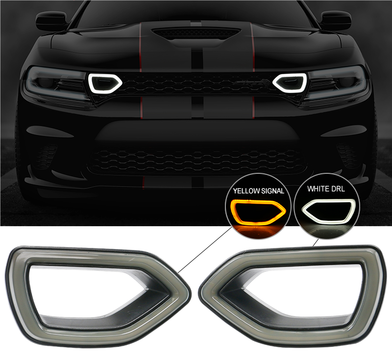 Smoke White DRL/Yellow Signal Grille Lights for 2015-2023 Dodge Charger