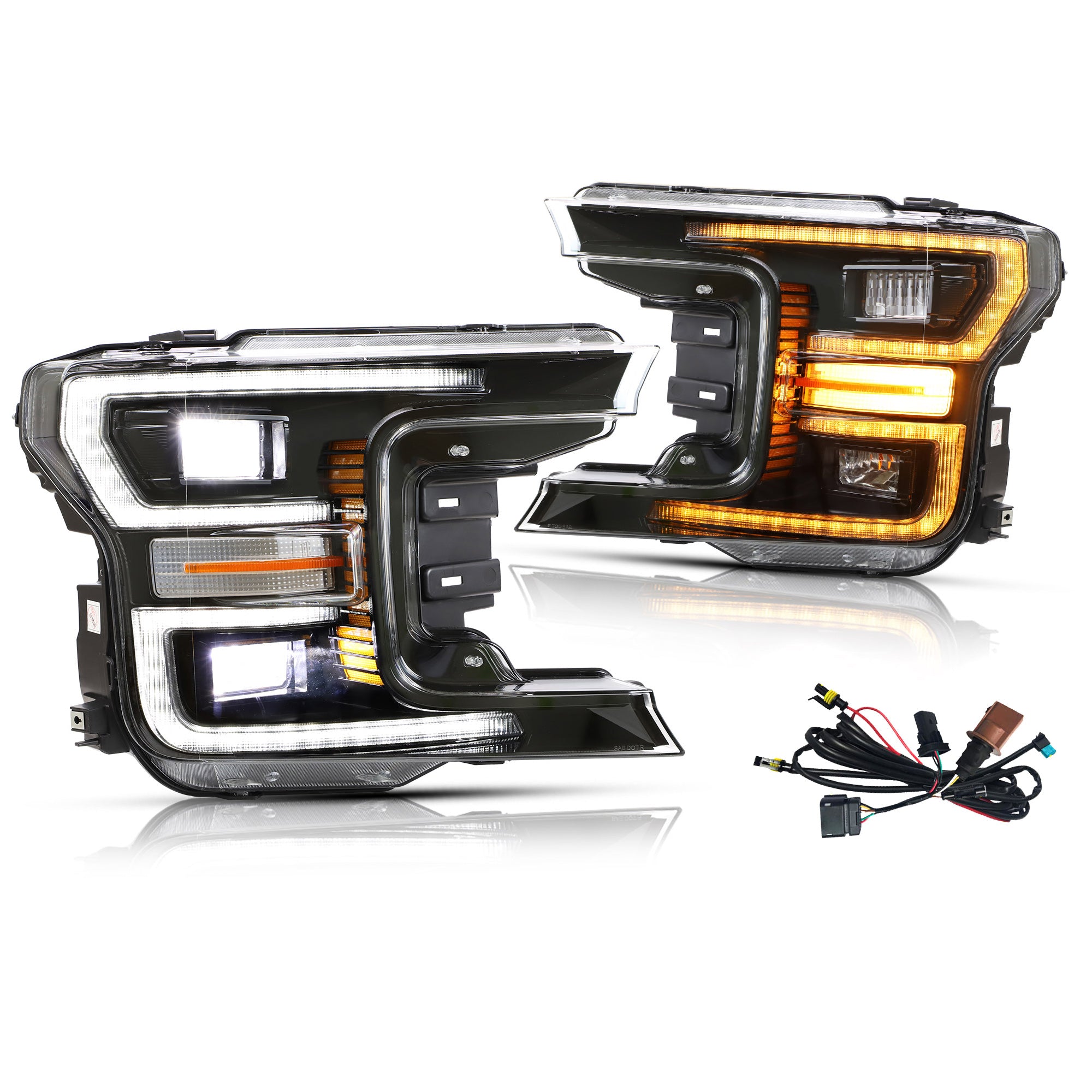 13th Gen Black LED HeadLights With Start Up Animation for 18-20 Ford F150