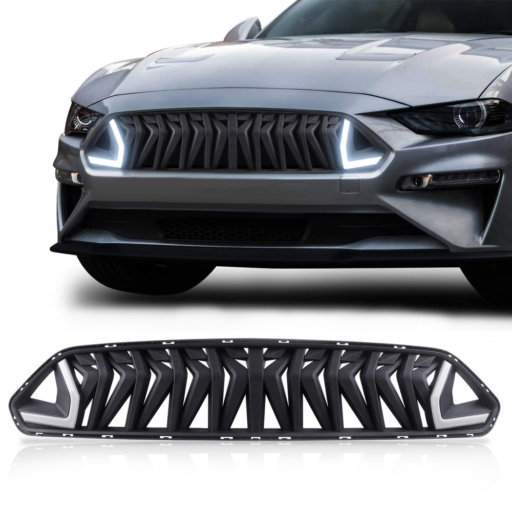 Shark Thooth Front Grille  w/LED DRL for 2018- 2022 Ford Mustang