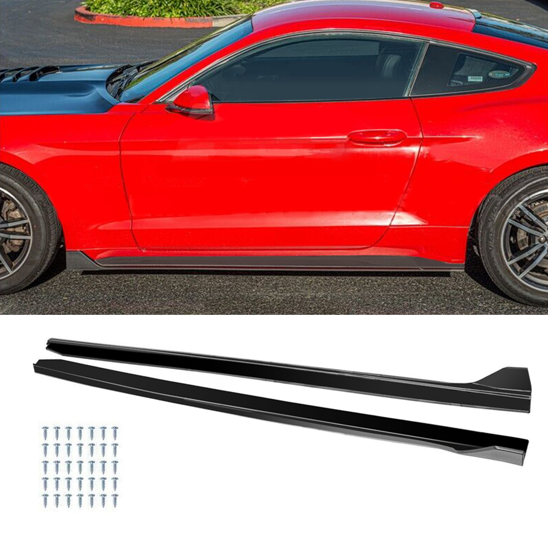 GT350 Style Side Skirts Extension-Matte Black for 15-23 Ford Mustang