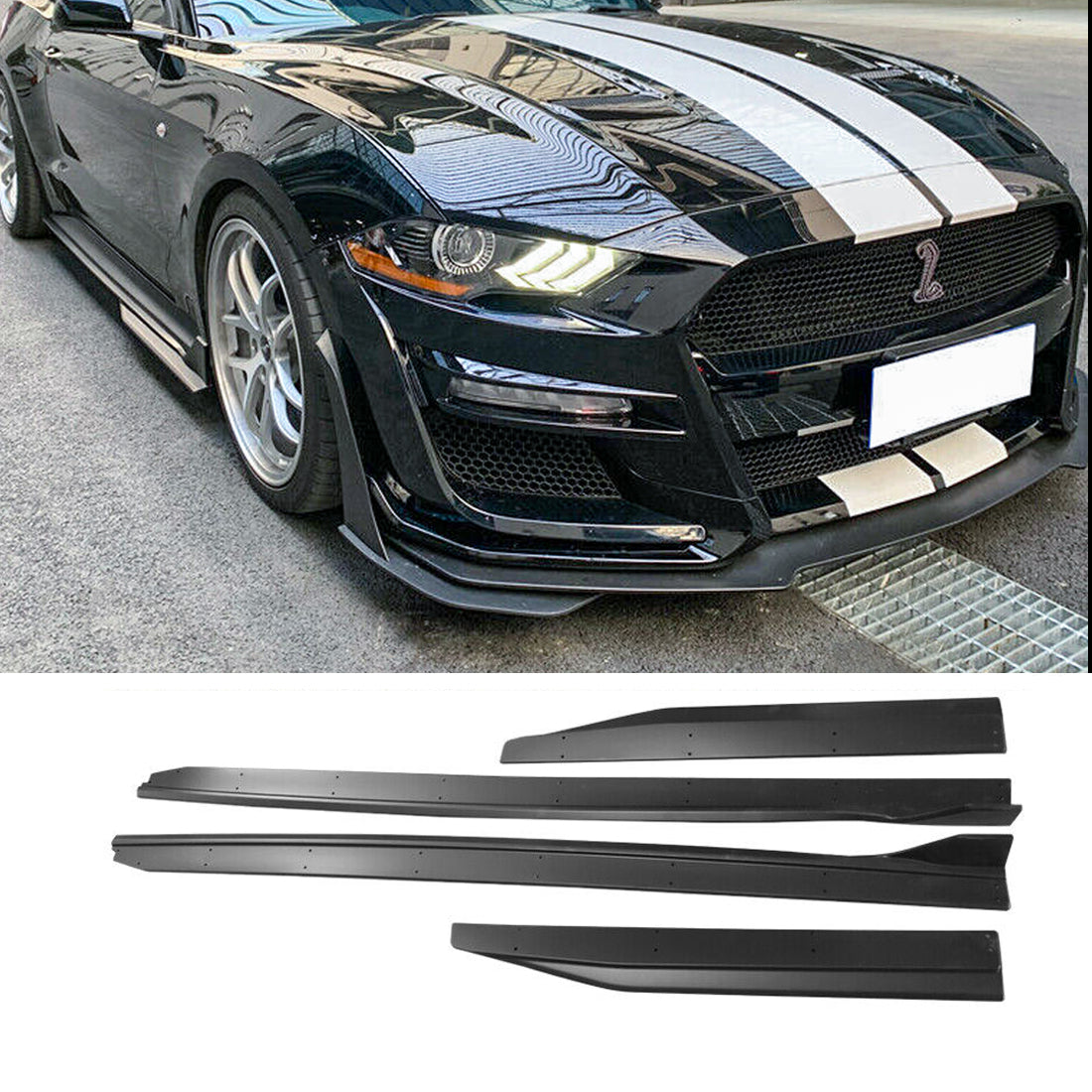 GT500 Style 4PCS Side Skirts-Matte Black for 15-23 Ford Mustang