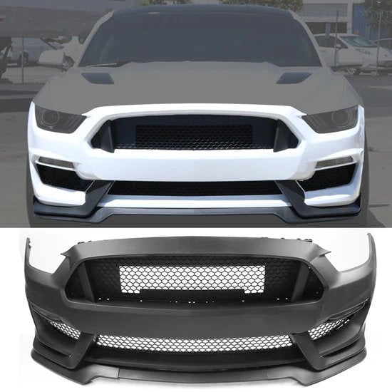 GT350 Style Front Bumper Cover Conversion-Matte Black for 15-17 Ford Mustang