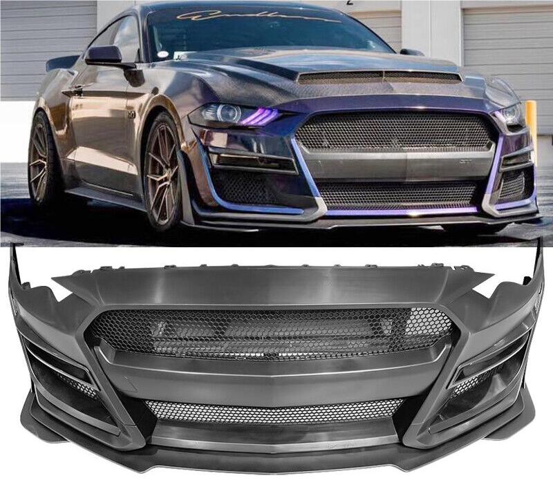 GT500 Style Front Bumper Cover Conversion-Matte Black for 18-23 Ford Mustang