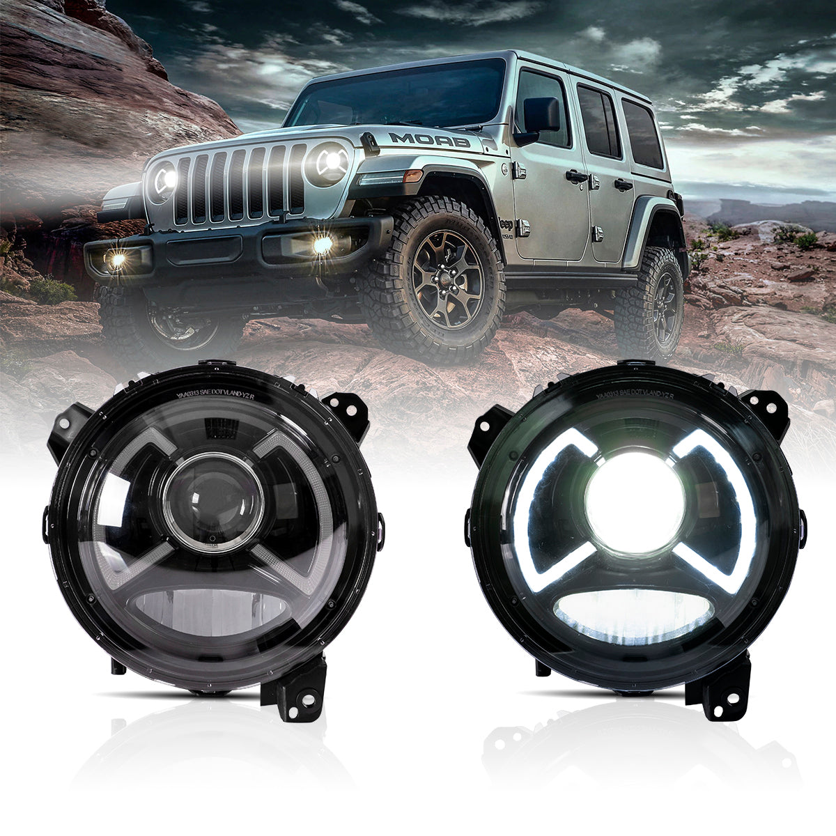 Full LED Dual Beam Projector Headlights w/Blue Breath Light For 18-23 Jeep Wrangler JL & Gladiator JT