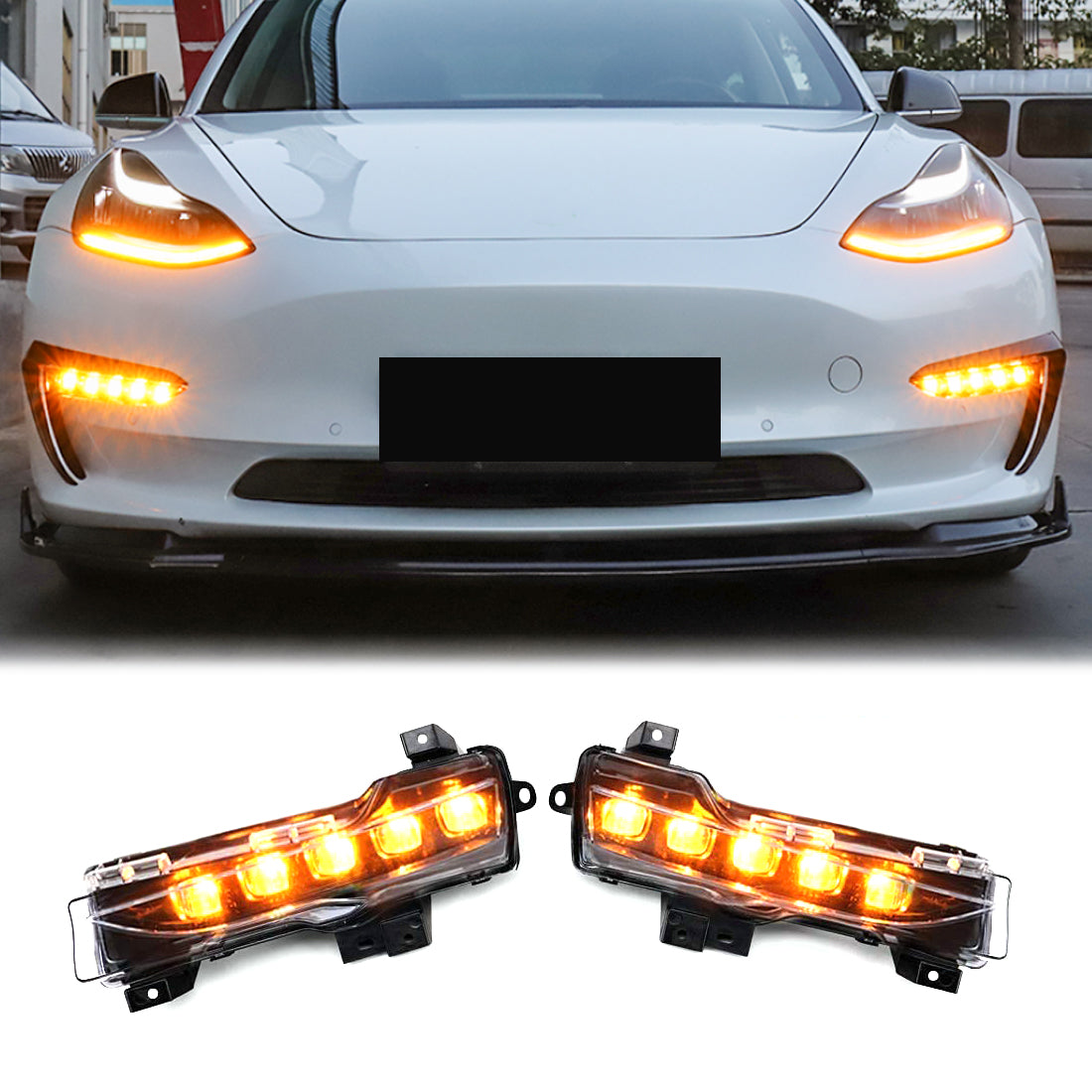 LED Front Fog Light W/Turn Signal DRL For 2017-2022 Tesla Model 3/Y