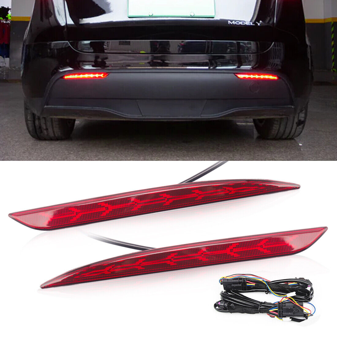 Fishbone Style LED Rear Bumper Fog Lights For Tesla Model Y