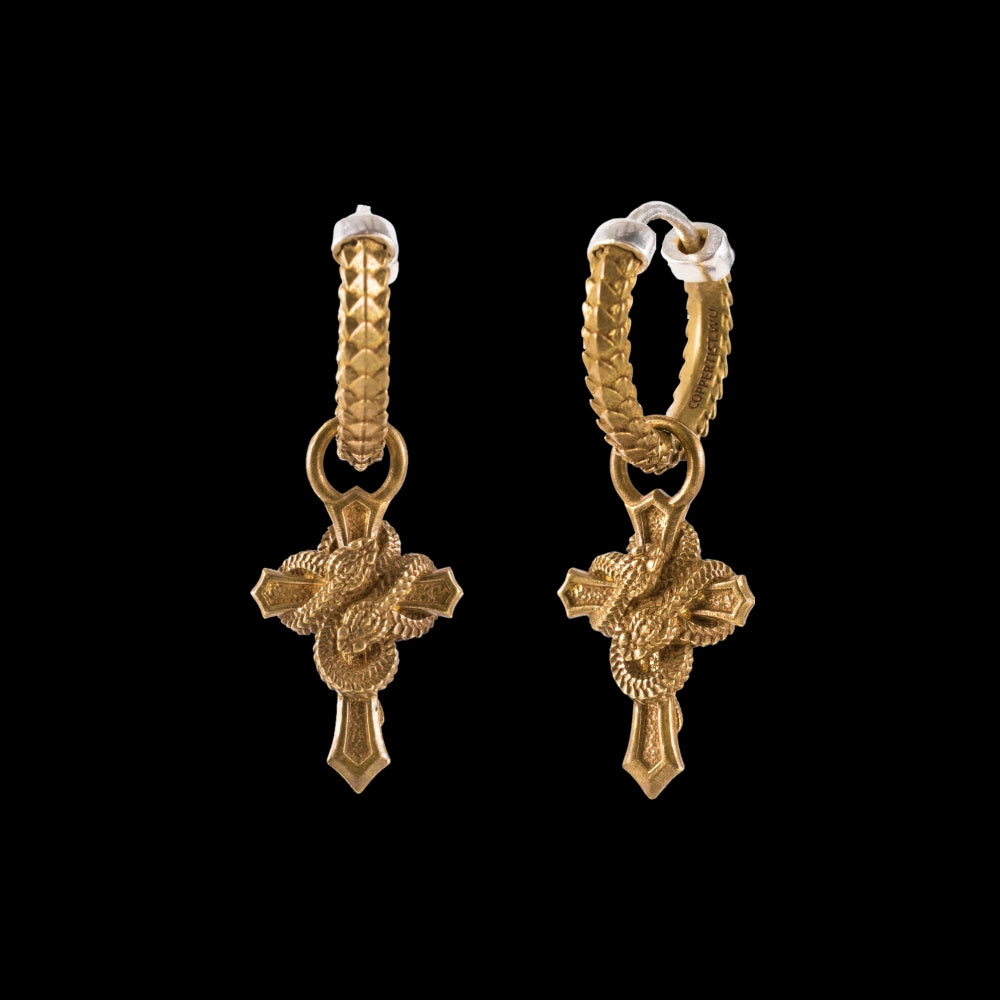 Double Snake Cross Earrings