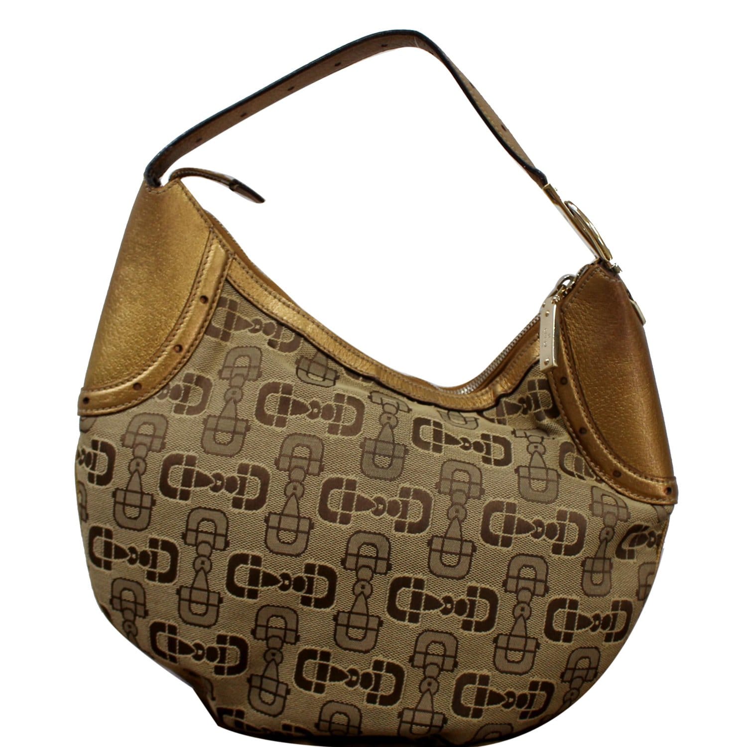 GUCCI Horsebit Print Canvas Hobo Bag Bronze 154371