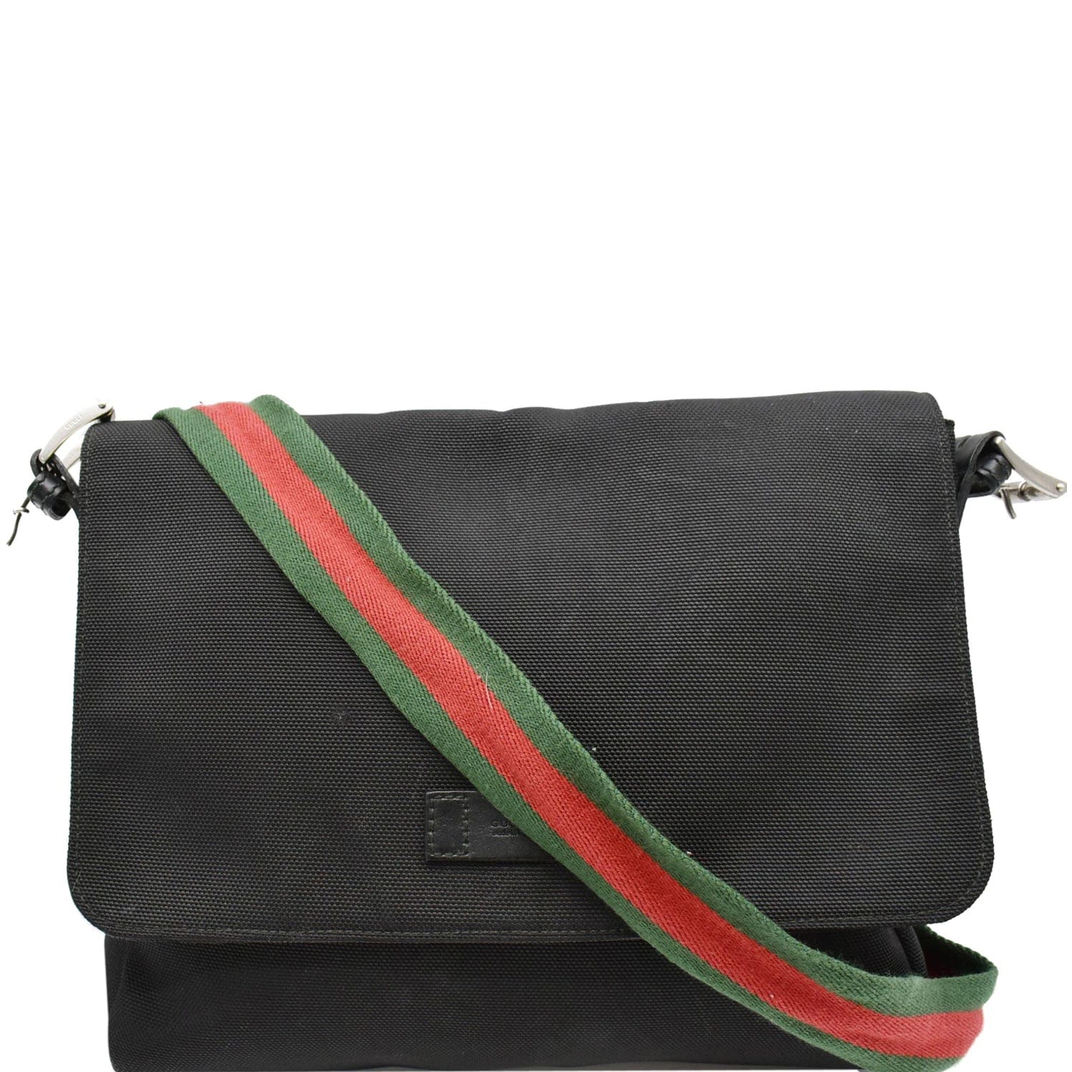 GUCCI Techno Large Web Nylon Canvas Messenger Bag Black 337074