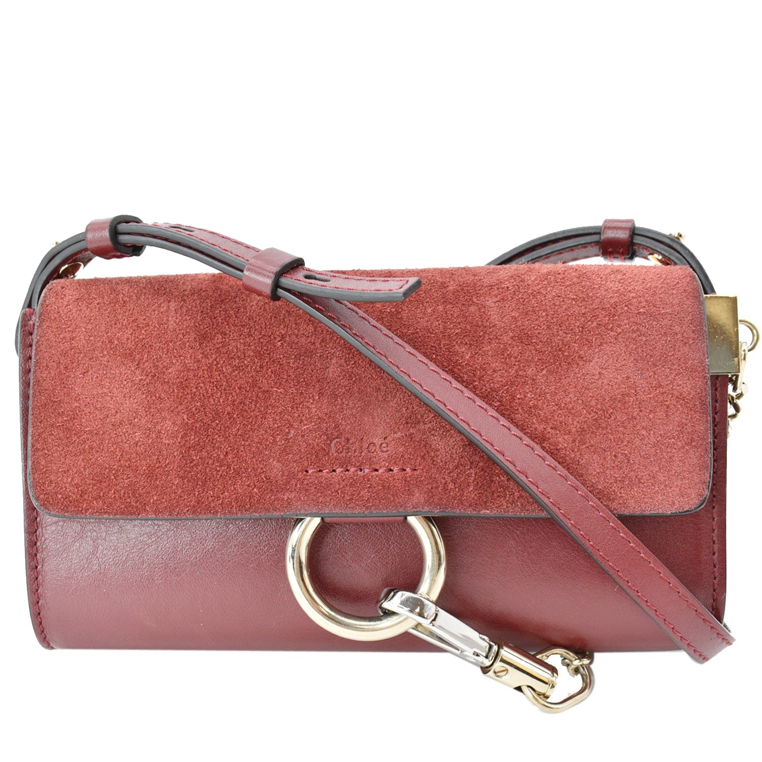 CHLOE Mini Faye Suede Calfskin Leather Shoulder Bag Red