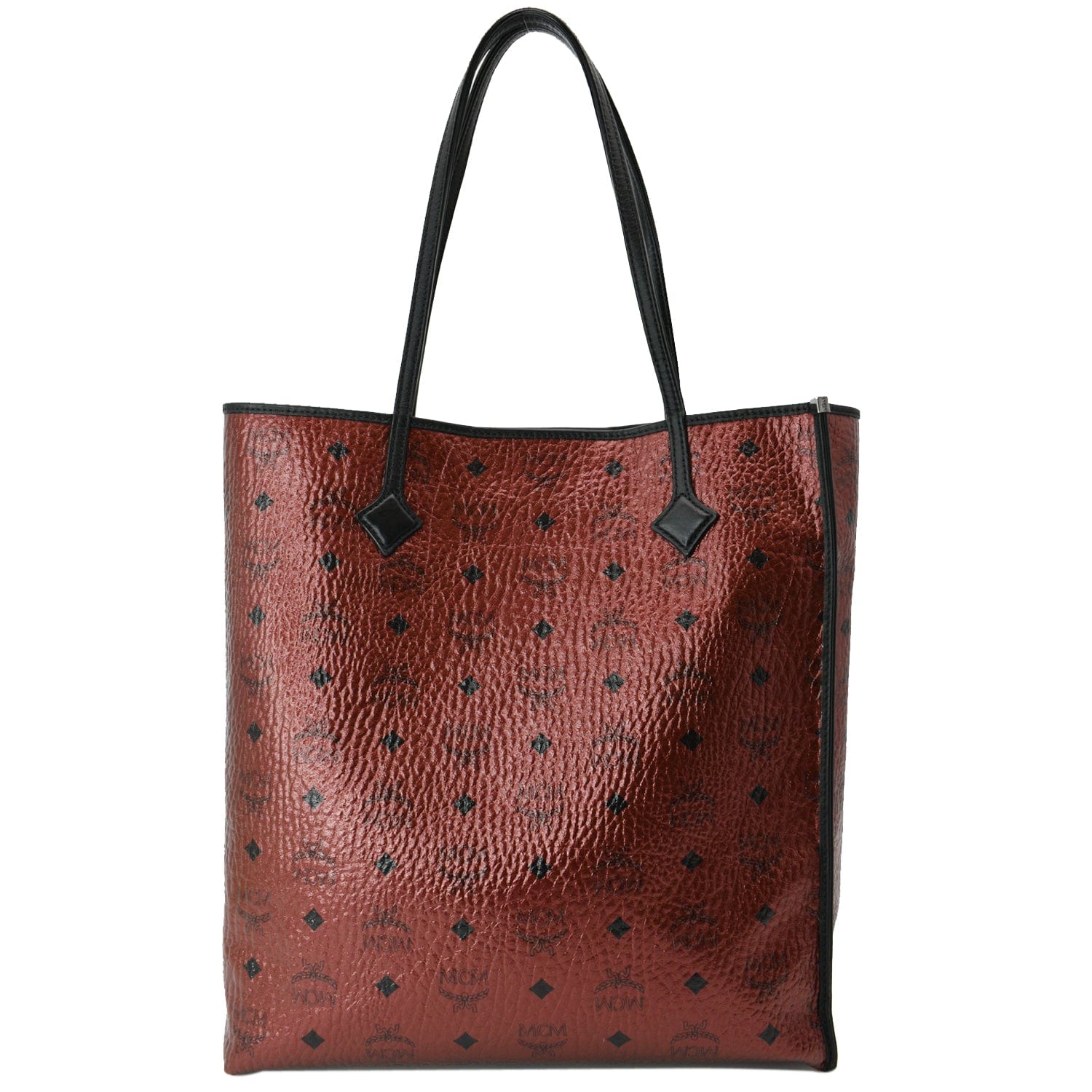 MCM Kira Metallic Medium Coated Canvas Shopping Tote Bag Red