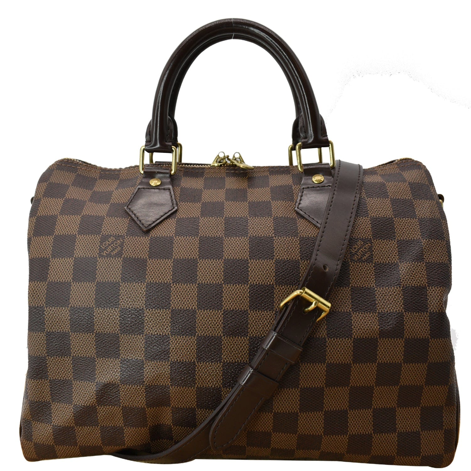 LOUIS VUITTON Speedy 30 Bandouliere Damier Ebene Satchel Bag Brown