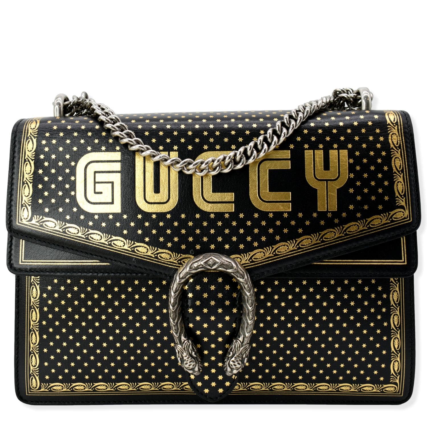 GUCCI Guccy Dionysus Medium Star Print Leather Shoulder Bag Black 400235