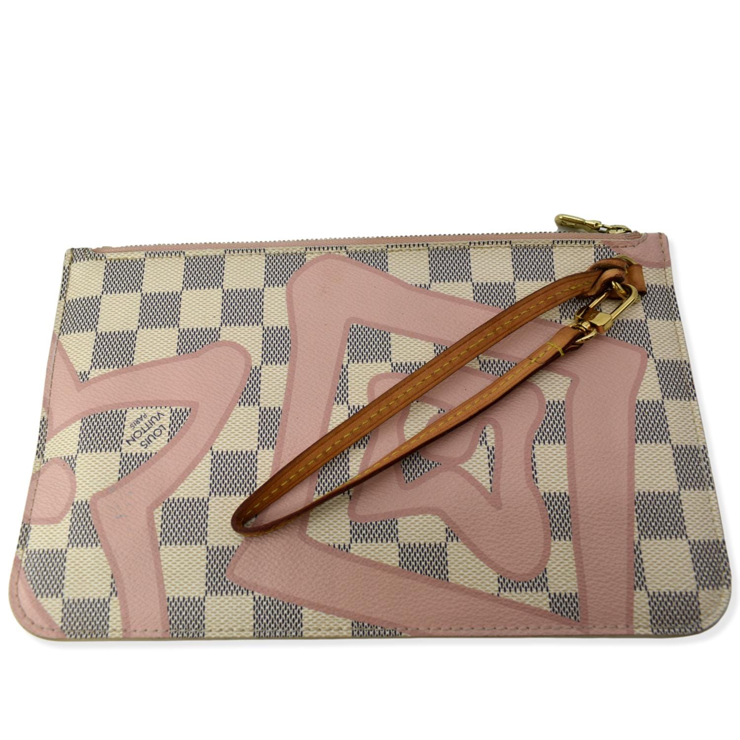 LOUIS VUITTON Tahitienne Pochette Wristlet Pouch Damier Azur Neverfull MM Pink