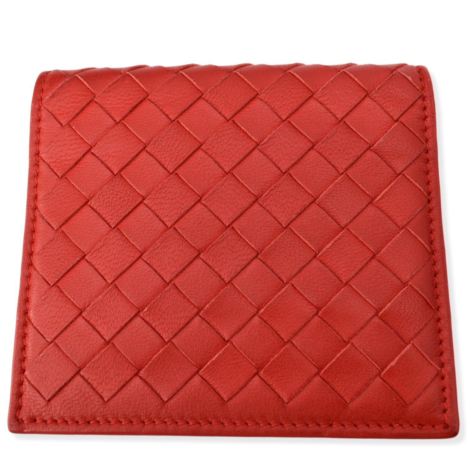 BOTTEGA VENETA Intrecciato Leather Bifold Mens Wallet Red