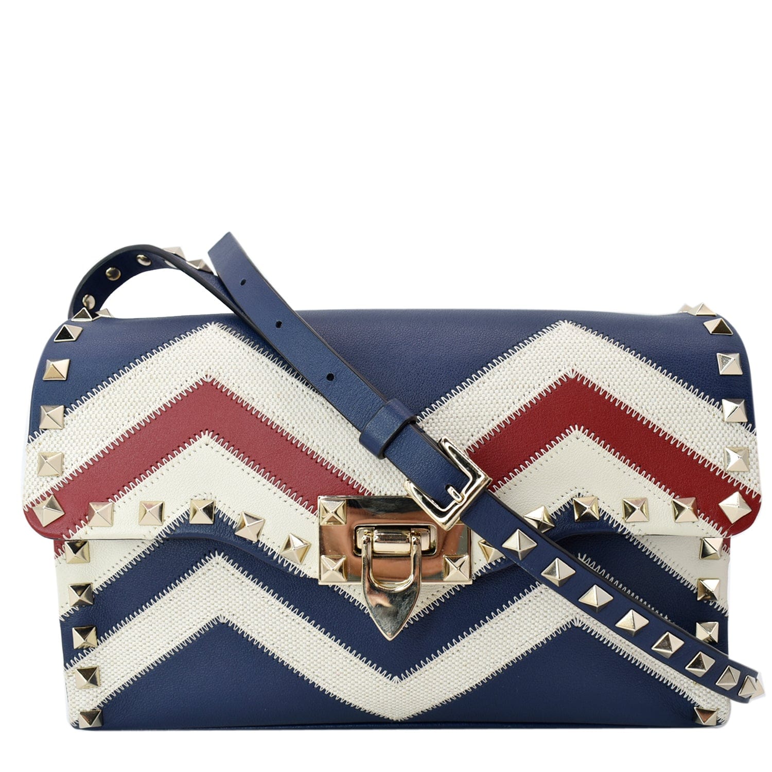 VALENTINO Garavani Rockstud Chevron Print Leather Crossbody Bag Multicolor