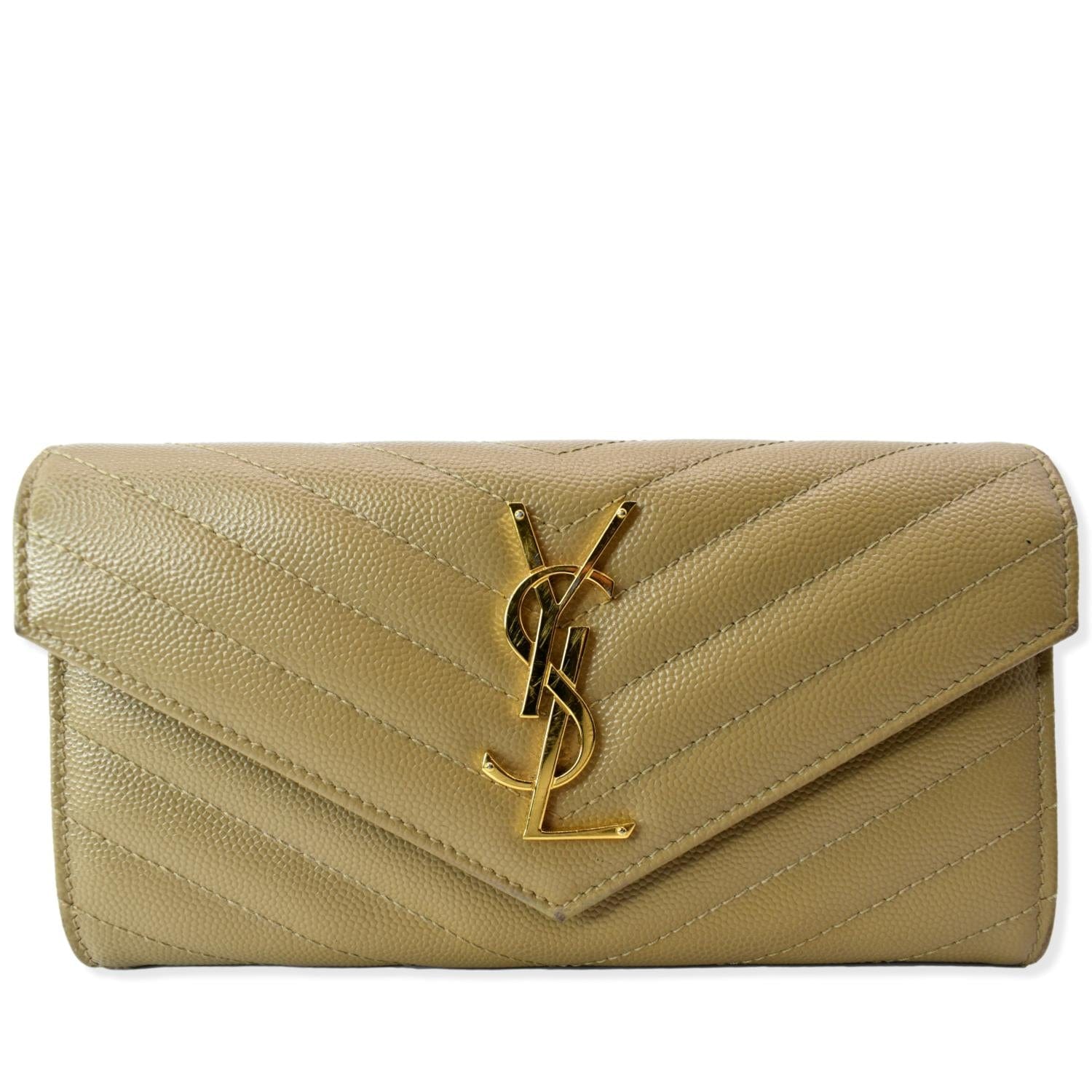 YVES SAINT LAURENT Monogram Grain De Poudre Wallet Beige