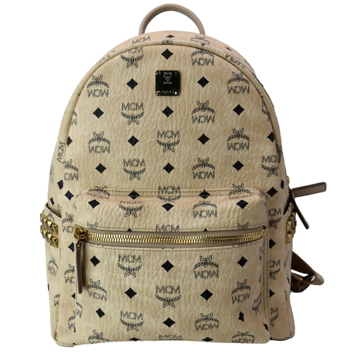 MCM Stark Classic Visetos Canvas Backpack Beige