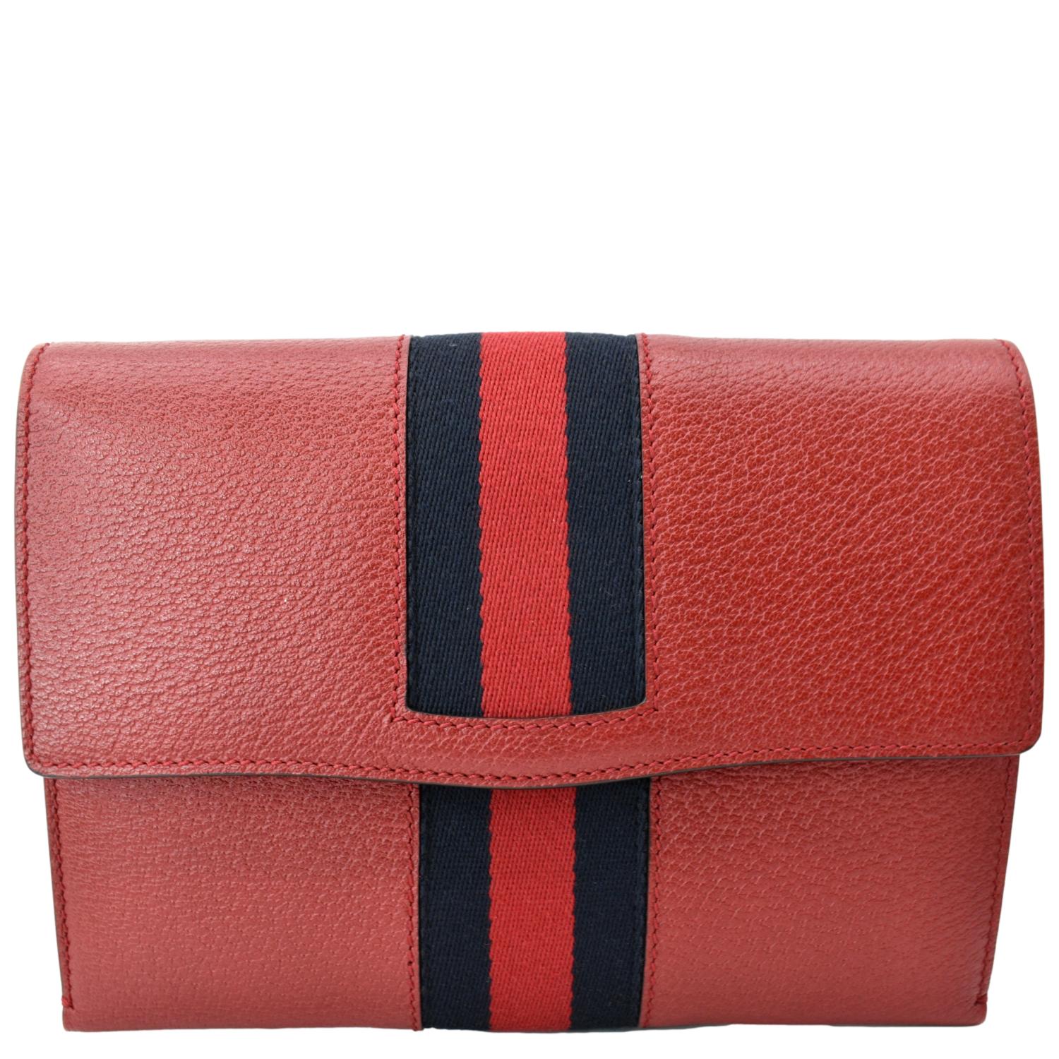 GUCCI Totem Web Leather Clutch Bag Red 489619