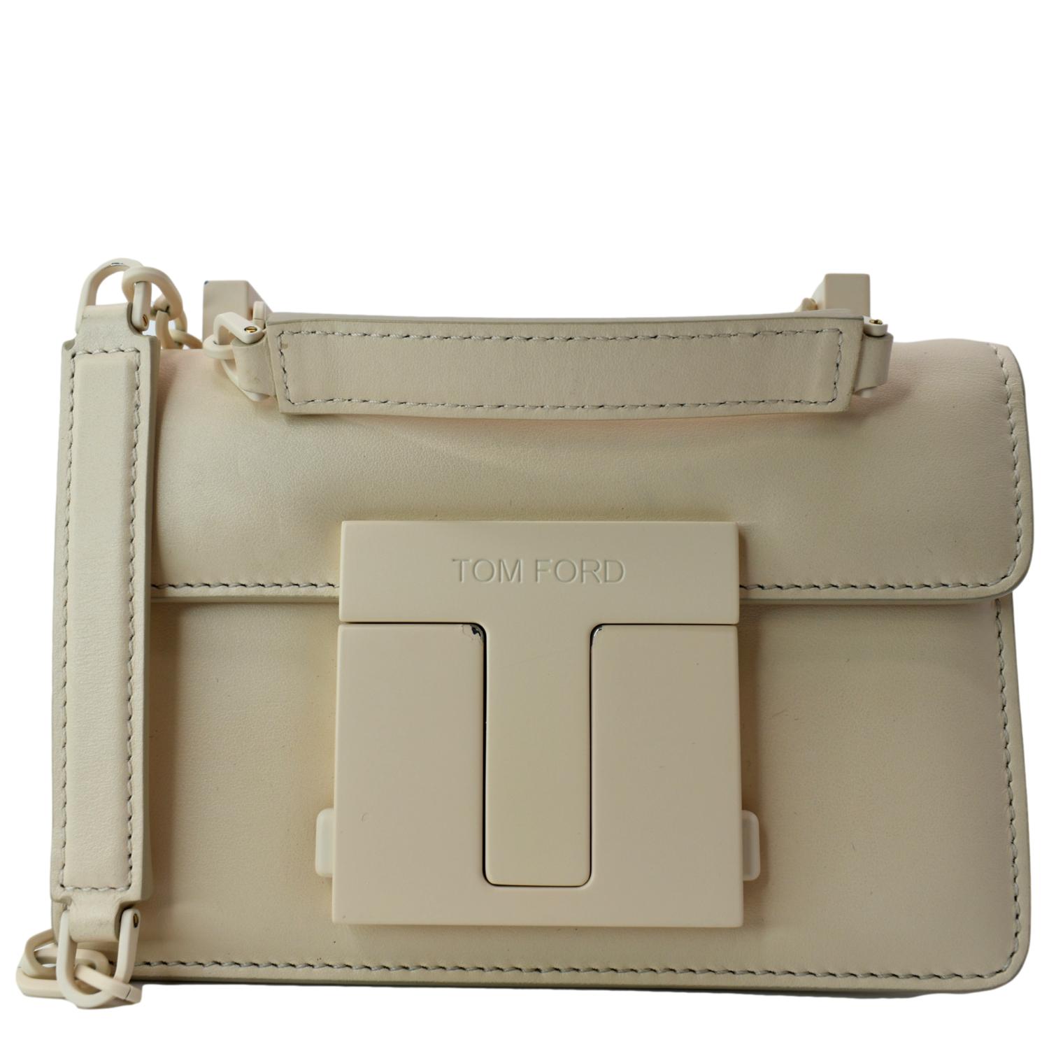 TOM FORD T Clasp Small Leather Shoulder Bag Beige