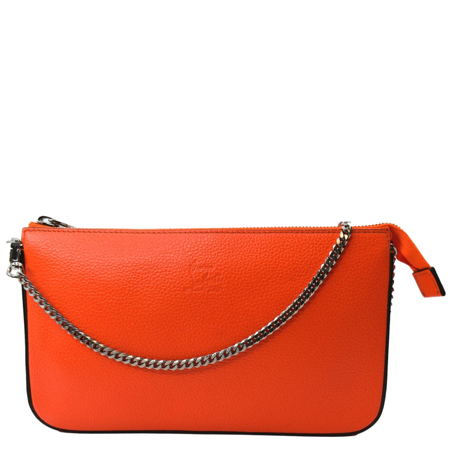 CHRISTIAN LOUBOUTIN Loubila Leather Chain Pouch Orange