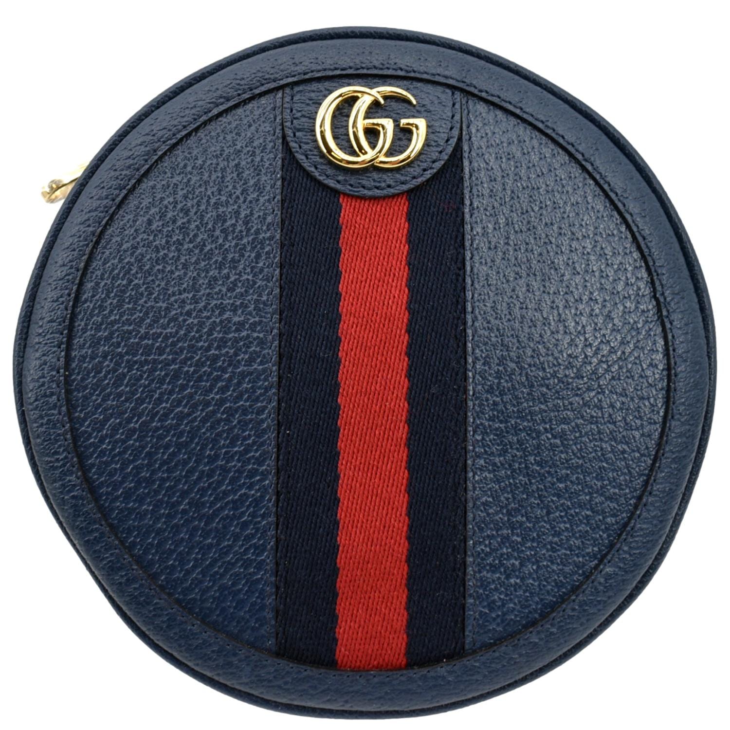 GUCCI Ophidia Mini GG Round Web Monogram Leather Backpack Bag Blue 598661