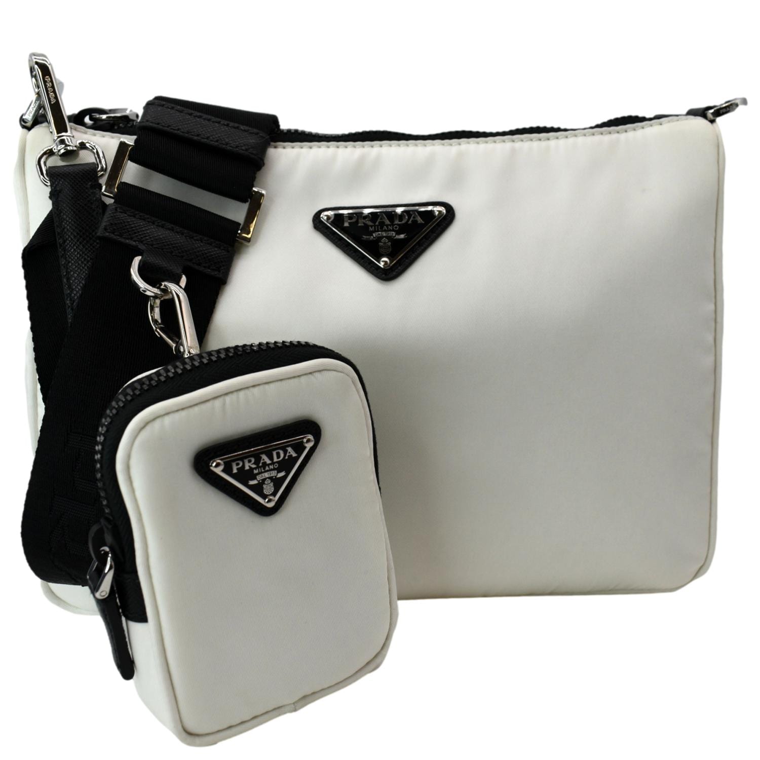 PRADA Re-Nylon Leather Shoulder Bag White