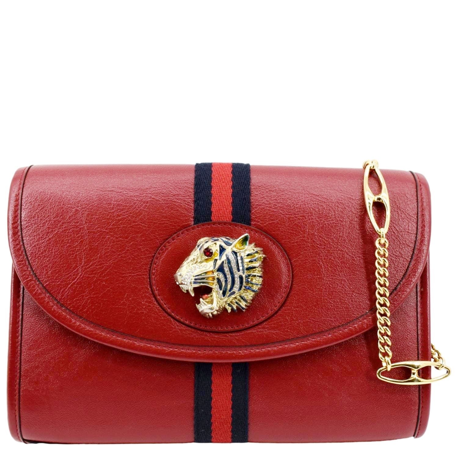 GUCCI Rajah Small Web Leather Shoulder Bag Red 570145