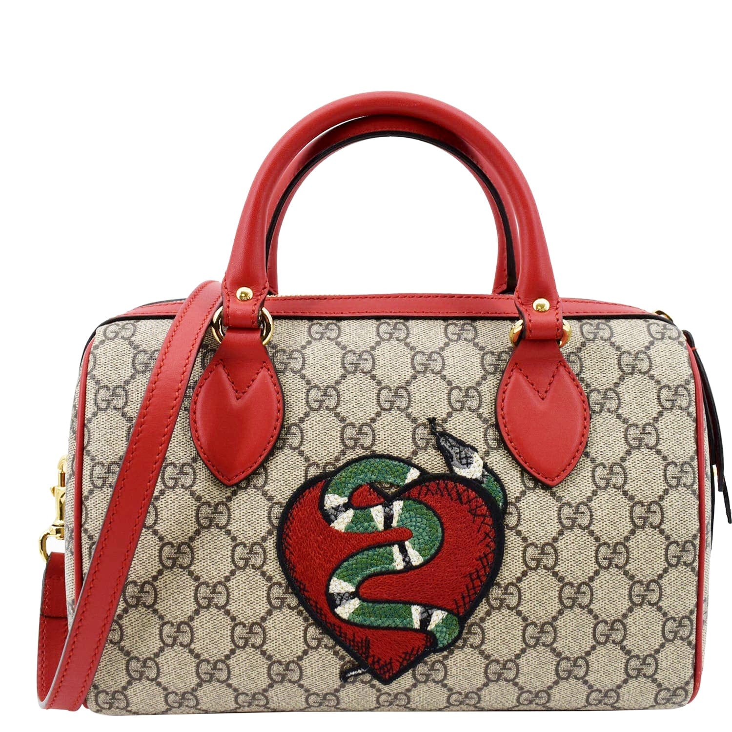 GUCCI Kingsnake Heart Top Handle Leather Boston Bag Beige 409529