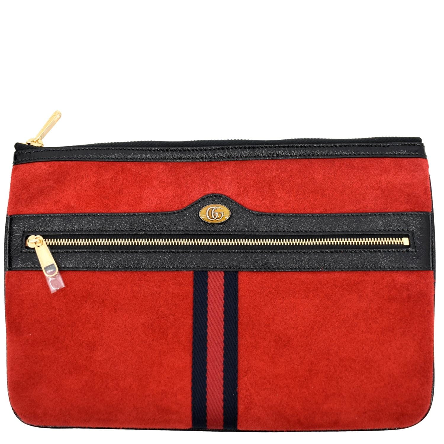 GUCCI Ophidia GG Suede Leather Pouch Clutch Bag Red 517551