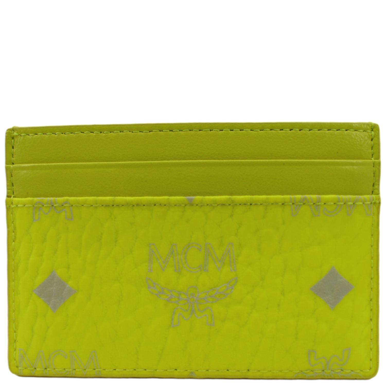 MCM Visetos Coated Canvas Card Case Wallet Neon Yellow