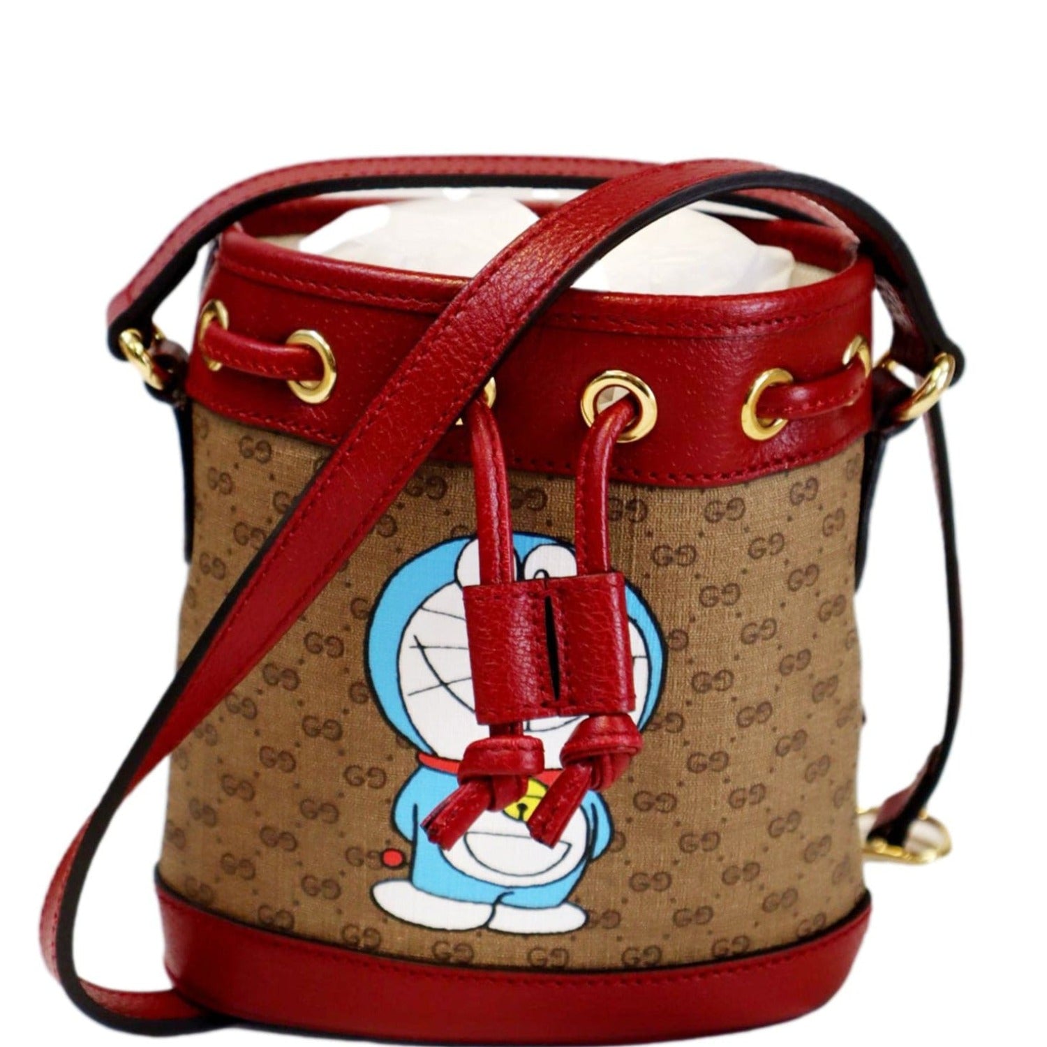 GUCCI Doraemon x Candy Mini GG Supreme Monogram Bucket Bag Beige 647801