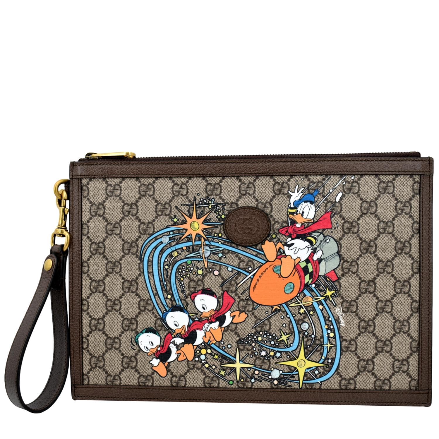 GUCCI Disney Donald Duck GG Supreme Canvas Zip Clutch Beige 647925