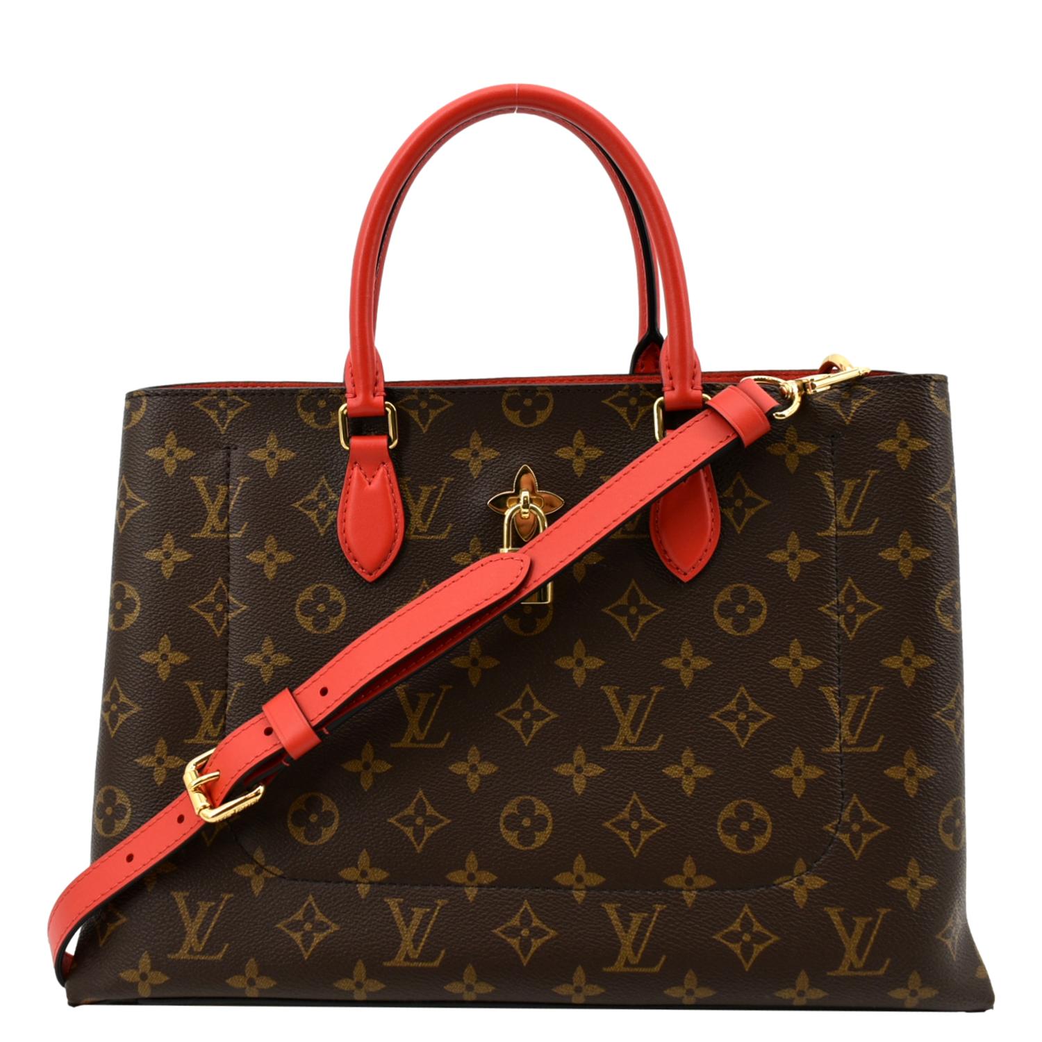 LOUIS VUITTON Flower Monogram Canvas Tote Shoulder Bag Cerise