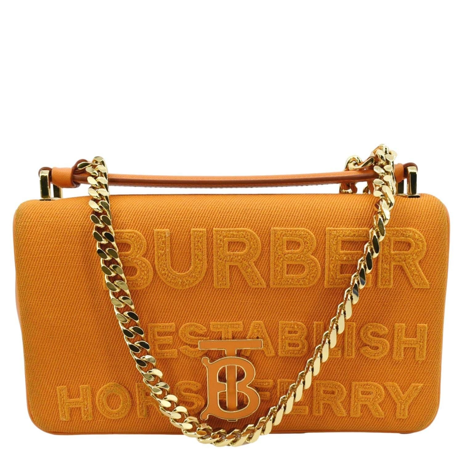 BURBERRY Horseferry Print Lola Canvas Leather Shoulder Bag Orange